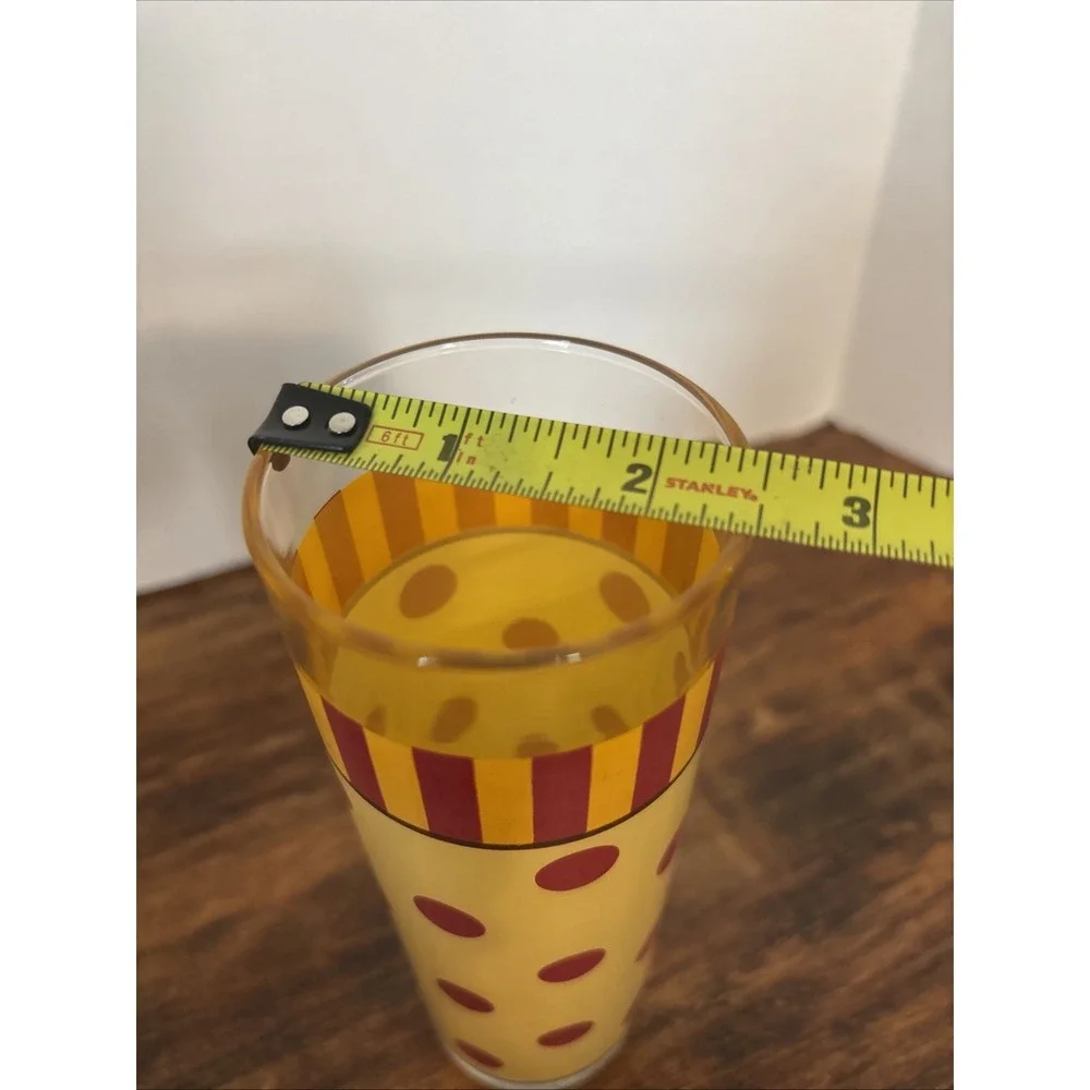 Set 4 Retro MCM Polka Dot Striped Yellow And Red Drinking Glasses Gail‎ Pittman